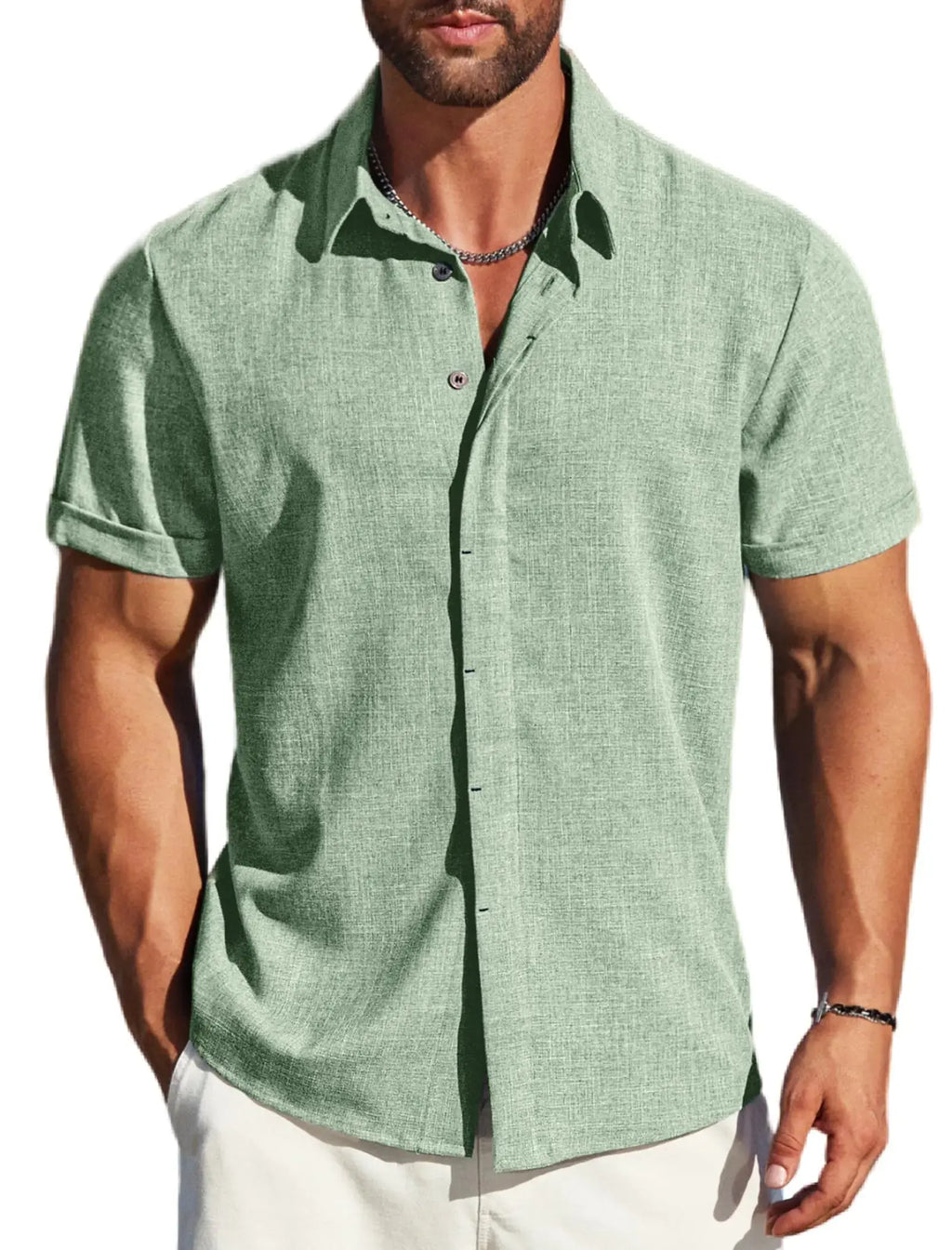 MAPICK Men's Linen Short Sleeve Button Down Casual Shirt | Beach Fashion Summer Shirt