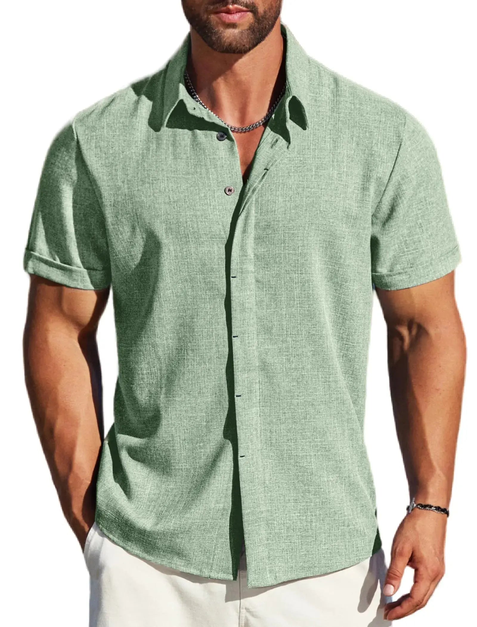 MAPICK Men's Linen Short Sleeve Button Down Casual Shirt | Beach Fashion Summer Shirt