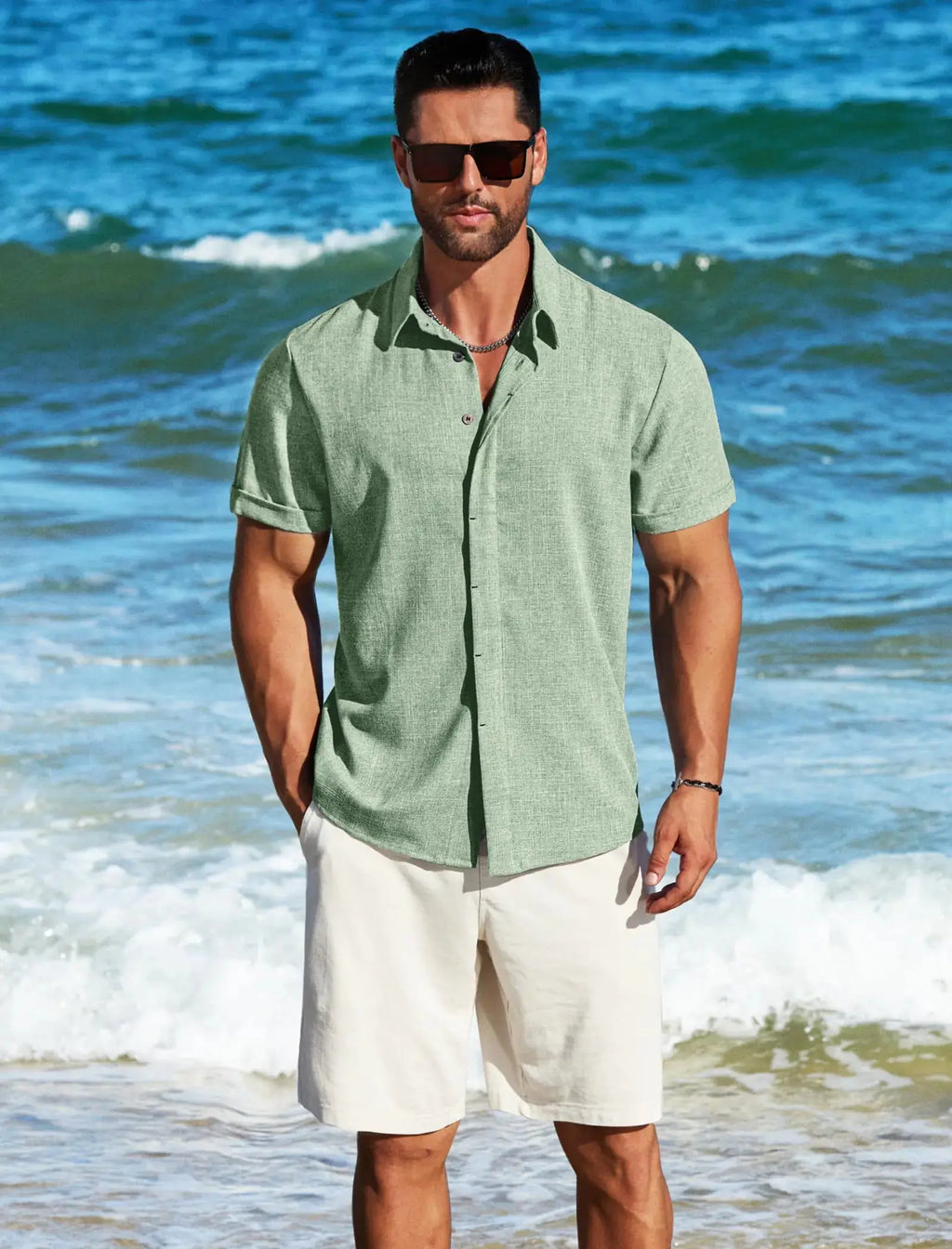 MAPICK Men's Linen Short Sleeve Button Down Casual Shirt | Beach Fashion Summer Shirt