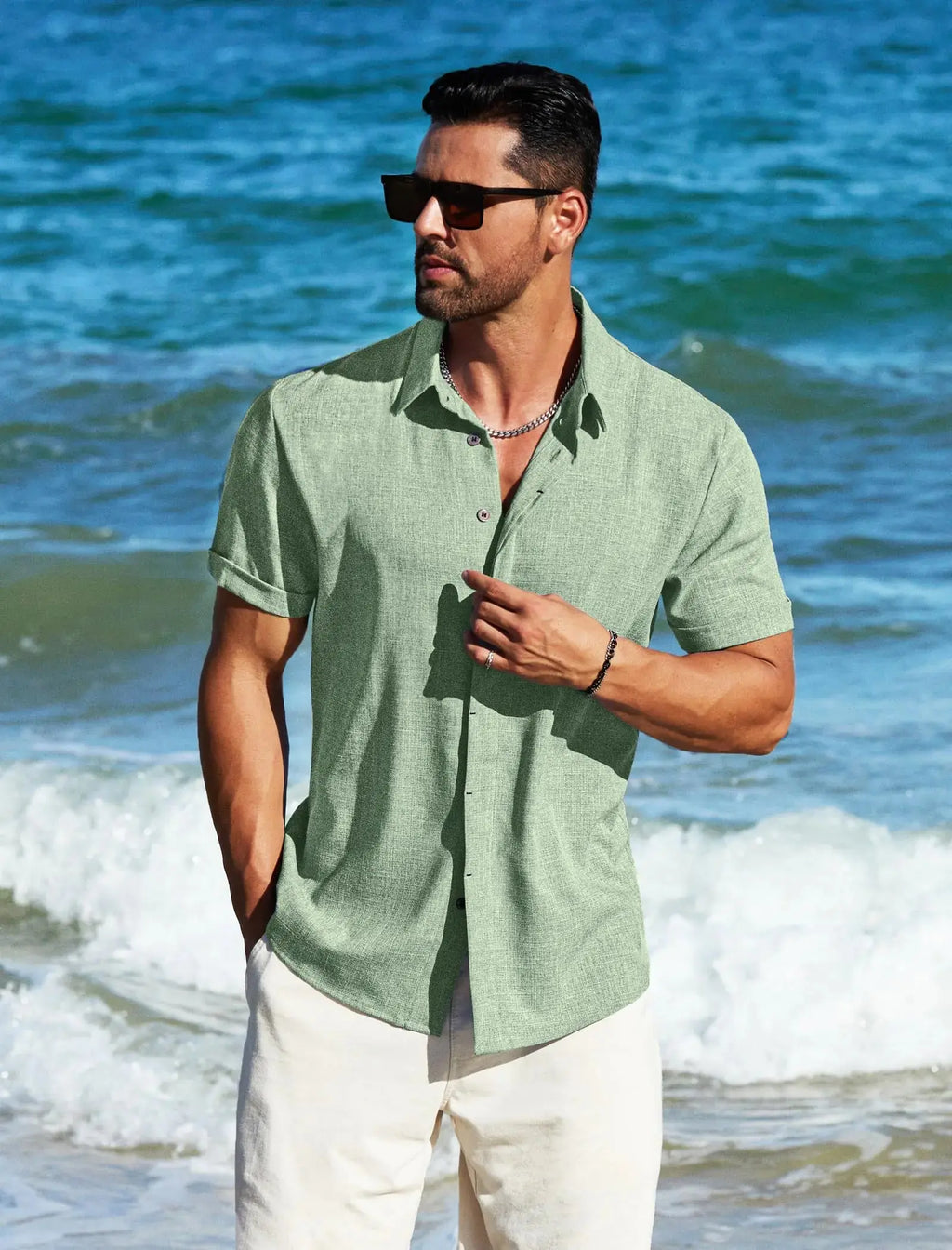 MAPICK Men's Linen Short Sleeve Button Down Casual Shirt | Beach Fashion Summer Shirt