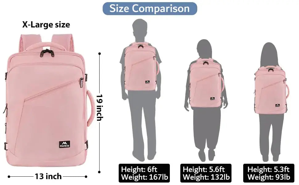 MATEIN Pink Travel Backpack for Women – Airline Approved, Expandable, 35L Convertible Weekender Backpack