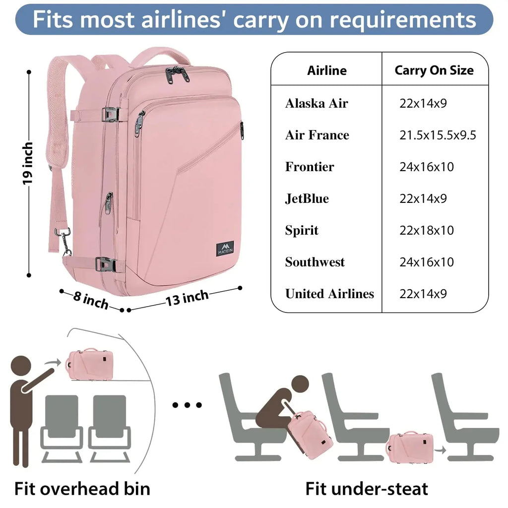 MATEIN Pink Travel Backpack for Women – Airline Approved, Expandable, 35L Convertible Weekender Backpack