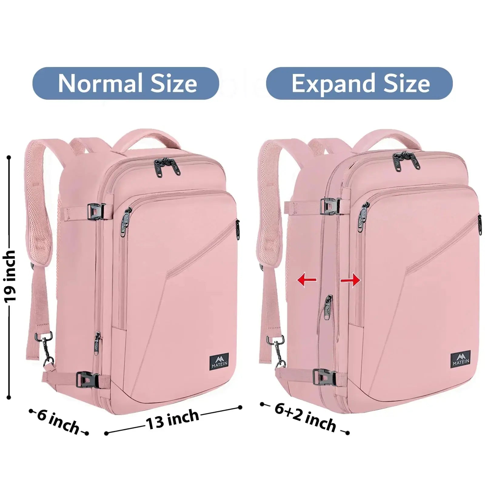 MATEIN Pink Travel Backpack for Women – Airline Approved, Expandable, 35L Convertible Weekender Backpack