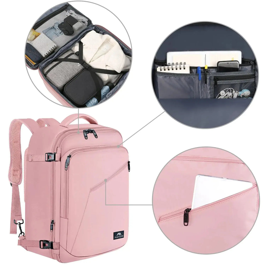 MATEIN Pink Travel Backpack for Women – Airline Approved, Expandable, 35L Convertible Weekender Backpack