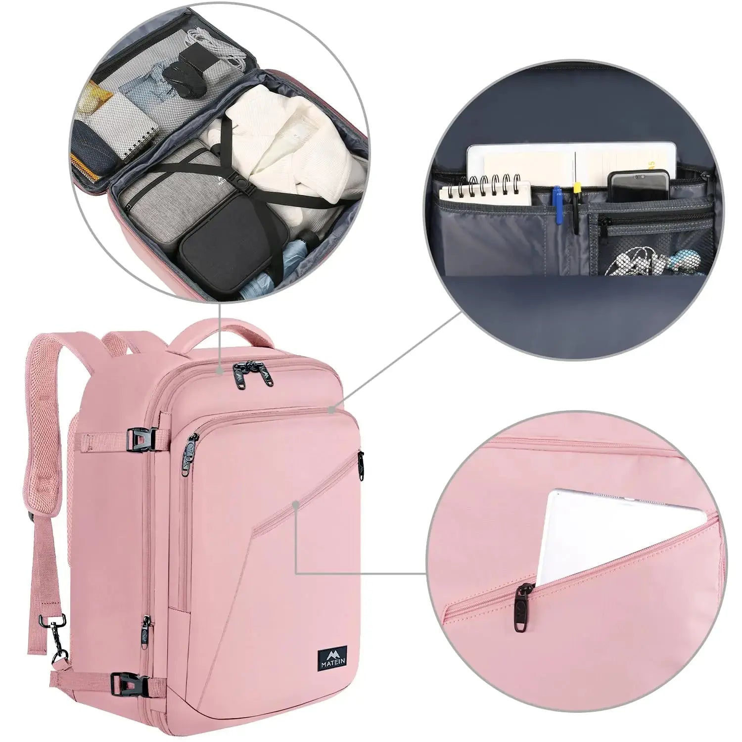 MATEIN Pink Travel Backpack for Women – Airline Approved, Expandable, 35L Convertible Weekender Backpack