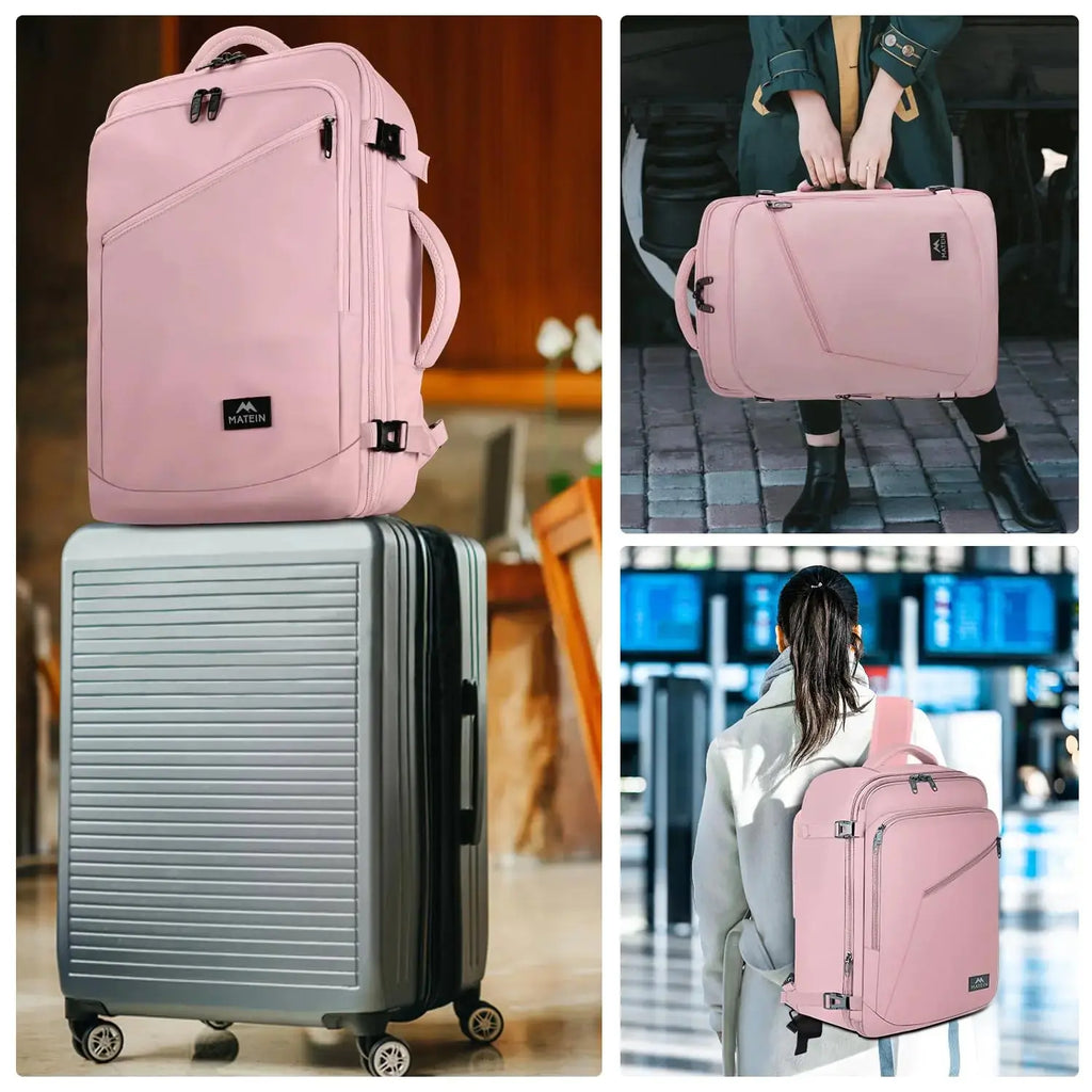 MATEIN Pink Travel Backpack for Women – Airline Approved, Expandable, 35L Convertible Weekender Backpack