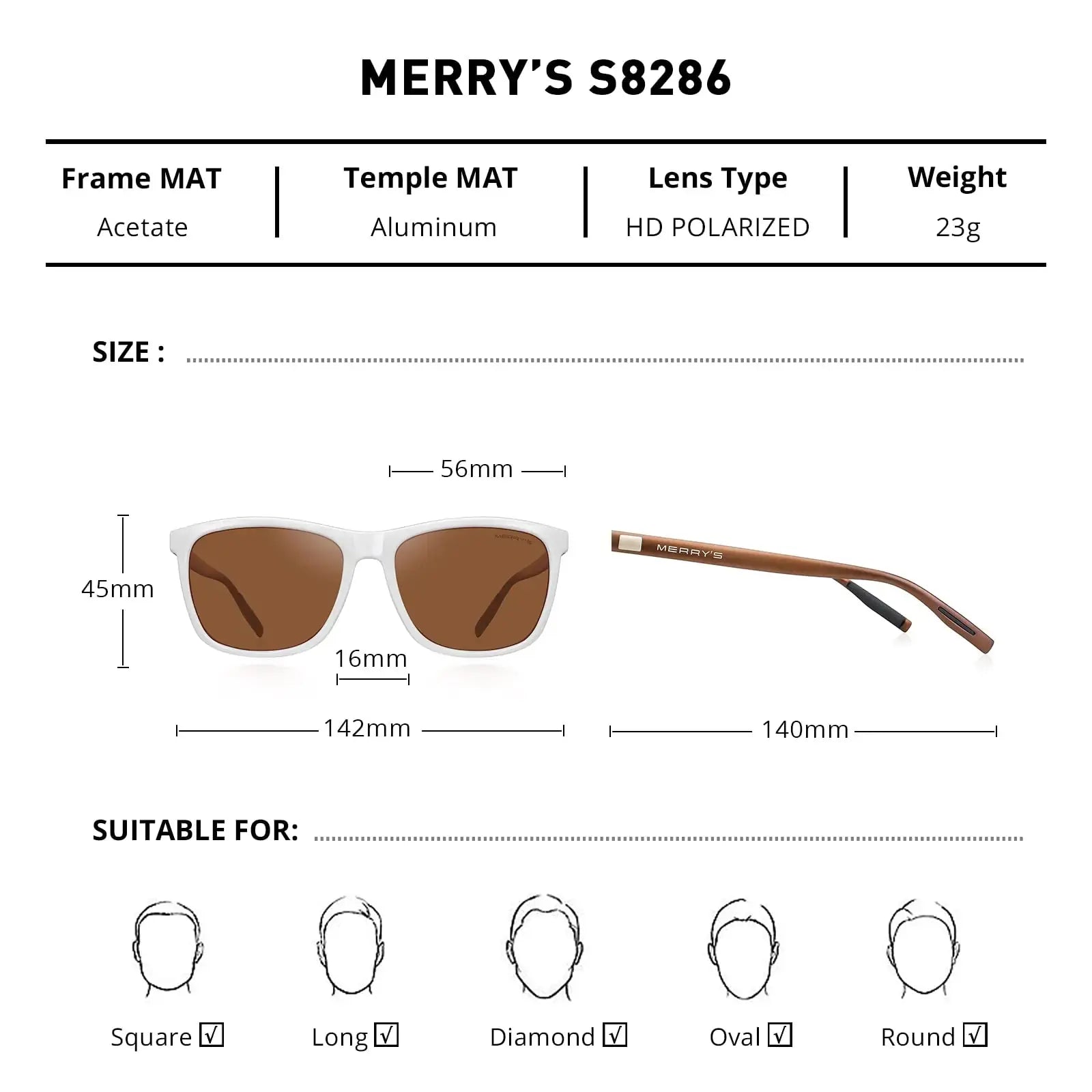 MERRY'S Unisex Polarized Aluminum Sunglasses Vintage Sun Glasses For Men/Women S8286