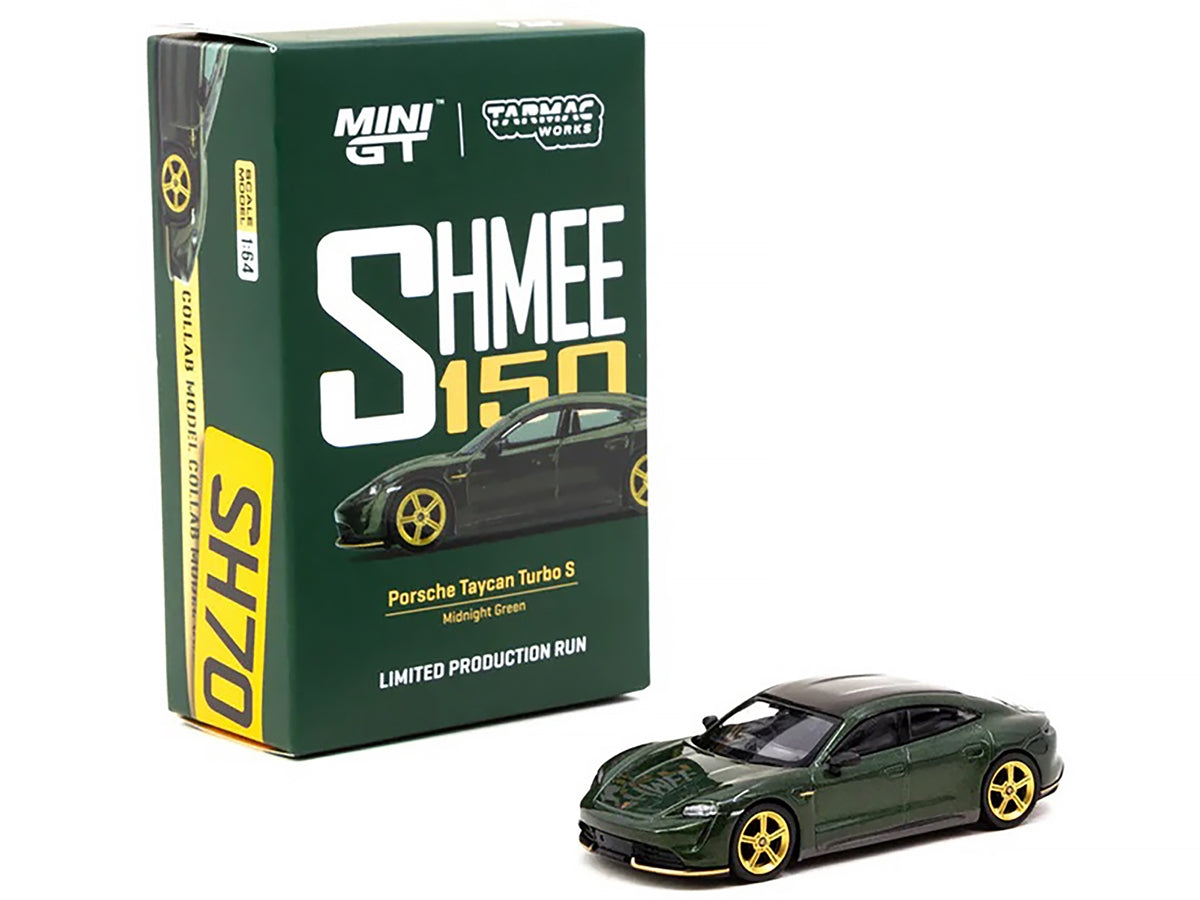 Porsche Taycan Turbo S Midnight Green Metallic with Black Top and Gold Wheels "Shmee150 Collection" "Collaboration Model" 1/64 Diecast Model Car by True Scale Miniatures & Tarmac Works
