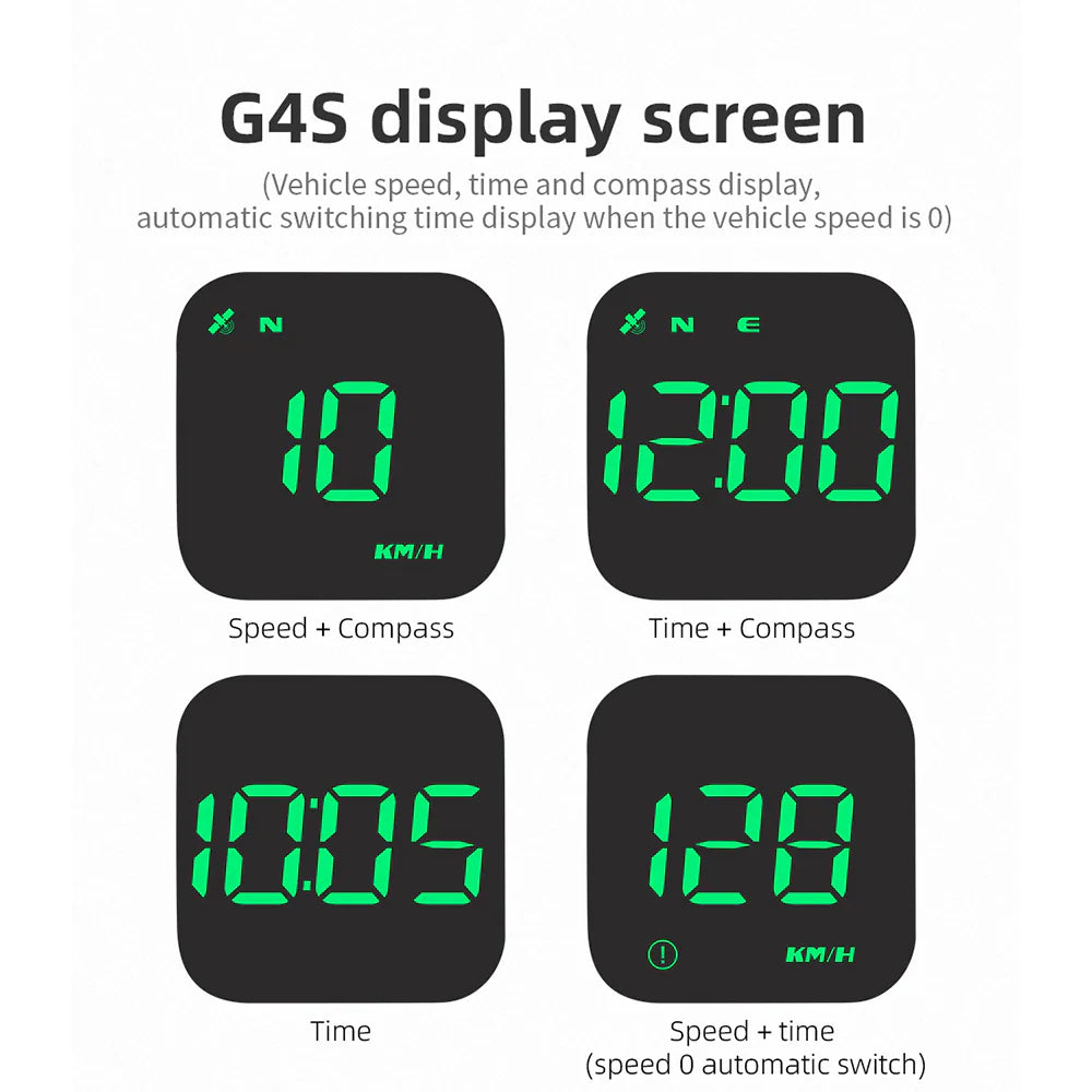 Digital Car HUD GPS Speedometer Head Up Display MPH KMH Compass Overspeed Alarm
