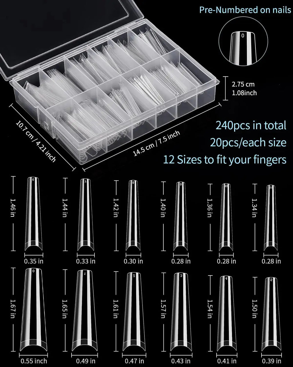 MORGLES Coffin Nail Tips - 240PCS Extra Long Clear Acrylic Nail Tips with Glues Nail Clipper