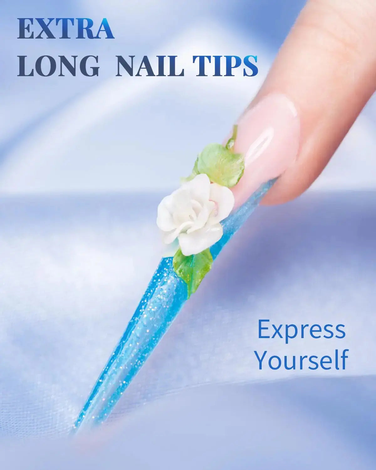 MORGLES Coffin Nail Tips - 240PCS Extra Long Clear Acrylic Nail Tips with Glues Nail Clipper