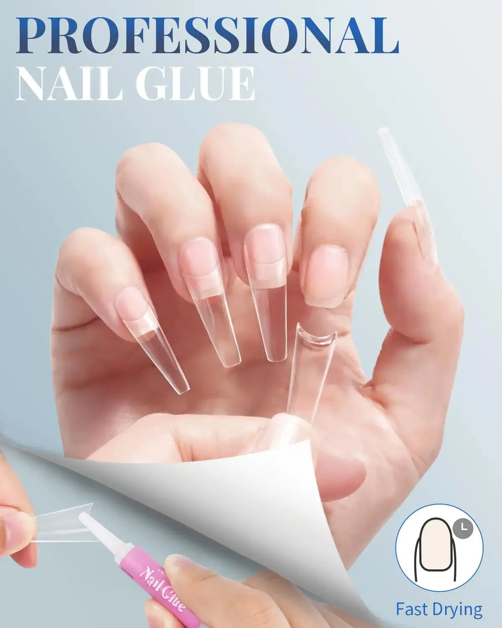 MORGLES Coffin Nail Tips - 240PCS Extra Long Clear Acrylic Nail Tips with Glues Nail Clipper