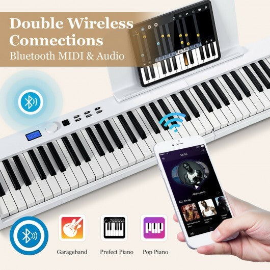 88-Key Foldable Digital Piano with MIDI and Wireless BT-Black