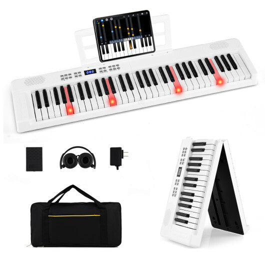 61-Key Foldable Piano Keyboard Full-size Electronic Keyboard with MIDI and Split Function-Pink