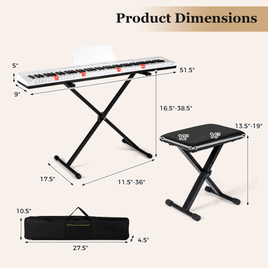 88-Key Electric Piano Keyboard with Adjustable Stand and  Portable Bag-Black