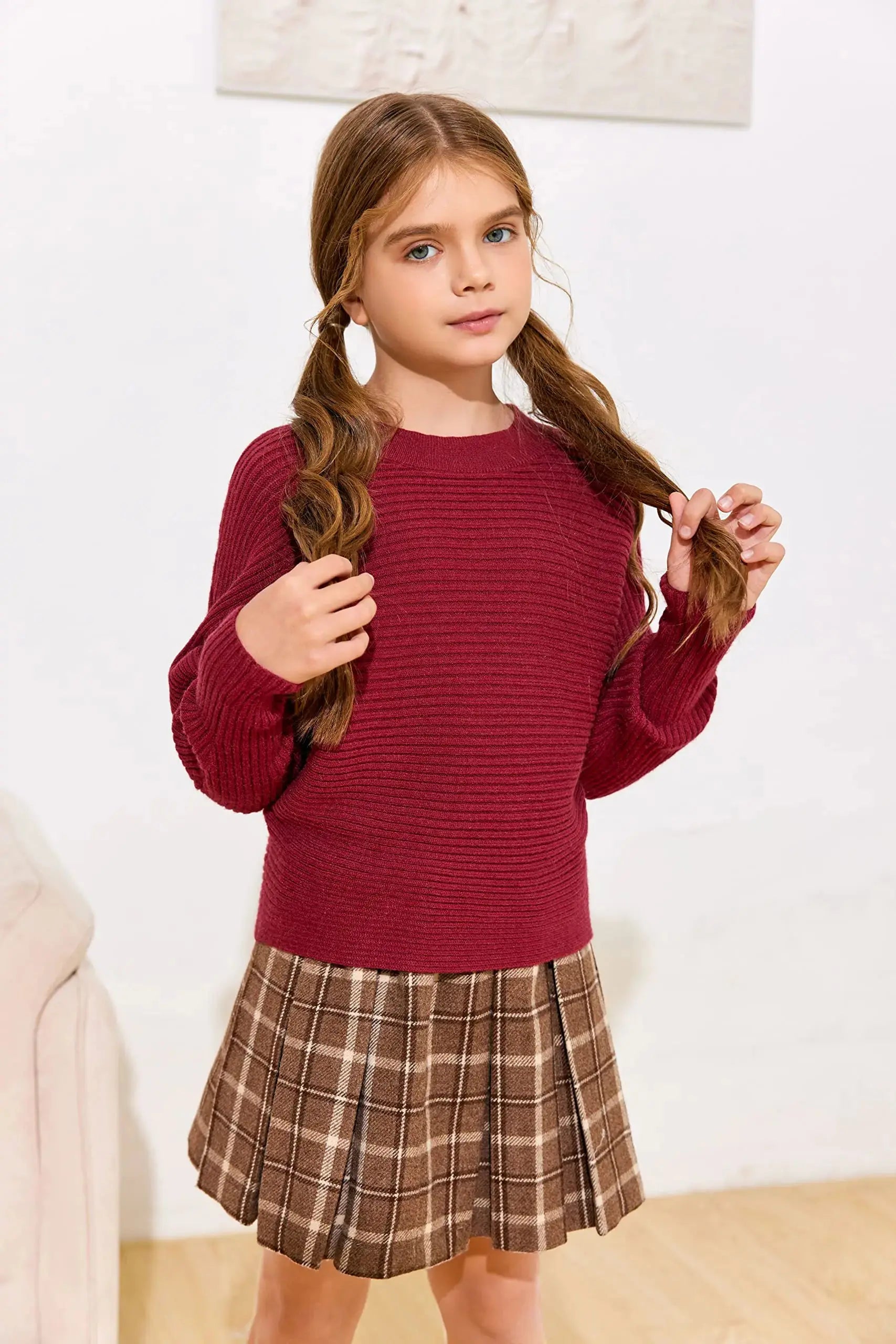 Mafulus Girl's Oversized Crewneck Jumper Shirts - Long Sleeve Cute Pullover Fall Kids Sweaters