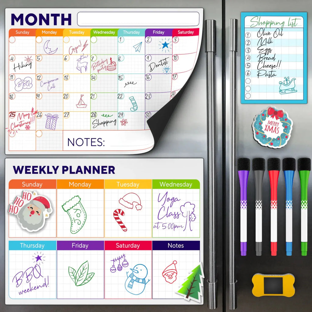 Magnetic Trio Whiteboard Calendar Kit - Monthly, Weekly & Daily Planner Set with Markers