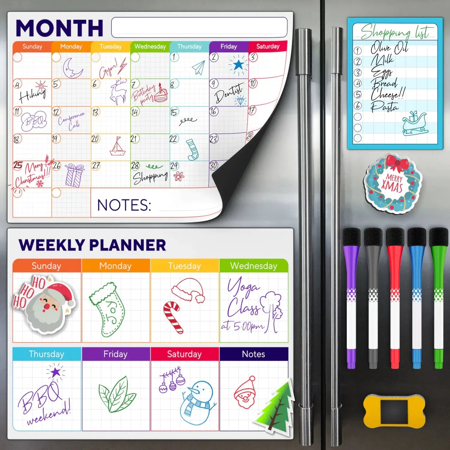 Magnetic Trio Whiteboard Calendar Kit - Monthly, Weekly & Daily Planner Set with Markers