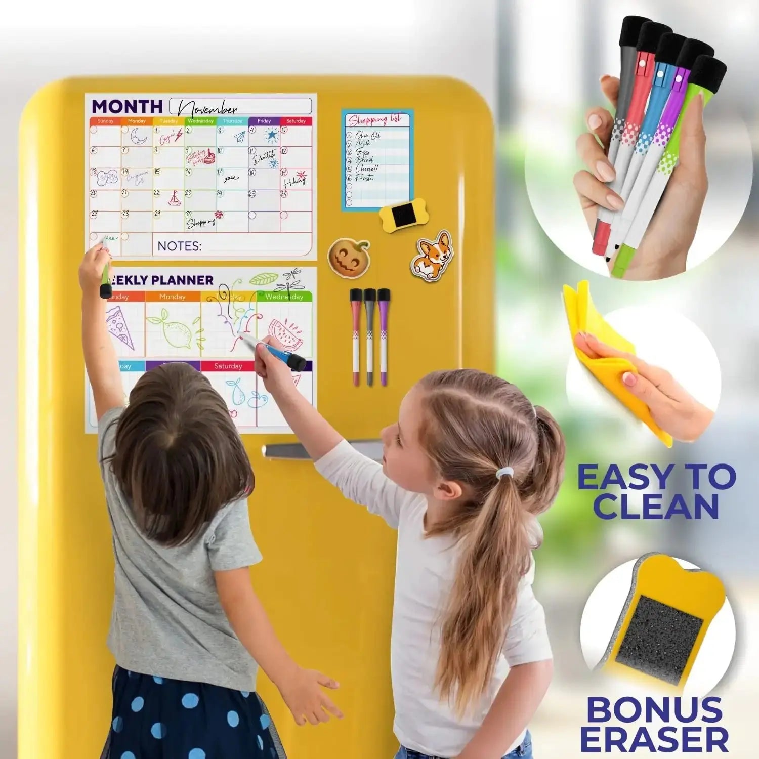 Magnetic Trio Whiteboard Calendar Kit - Monthly, Weekly & Daily Planner Set with Markers