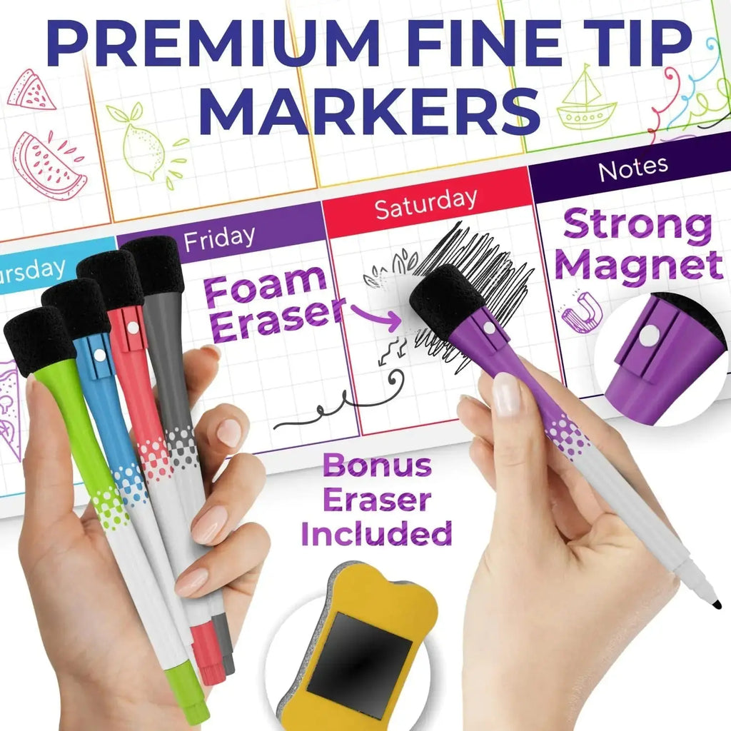 Magnetic Trio Whiteboard Calendar Kit - Monthly, Weekly & Daily Planner Set with Markers