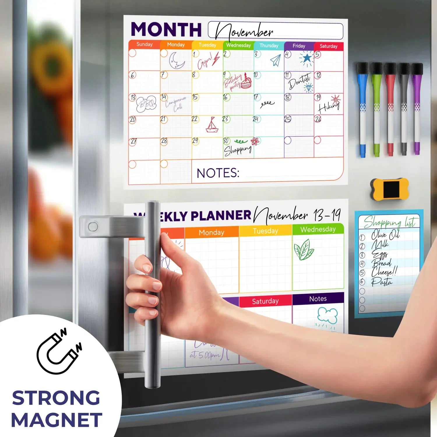 Magnetic Trio Whiteboard Calendar Kit - Monthly, Weekly & Daily Planner Set with Markers