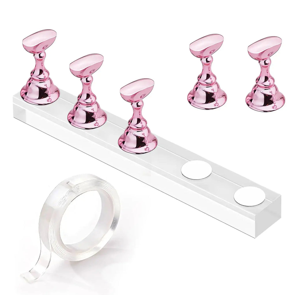 Makartt Nail Stand for Press On Nails - 5pcs Magnetic Nail Display Holder for Painting & Design - Pink