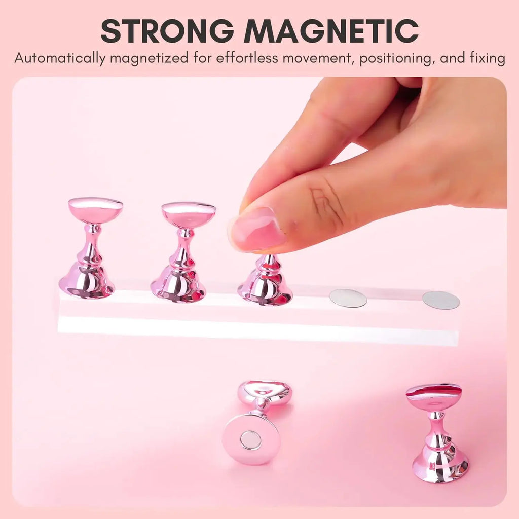 Makartt Nail Stand for Press On Nails - 5pcs Magnetic Nail Display Holder for Painting & Design - Pink