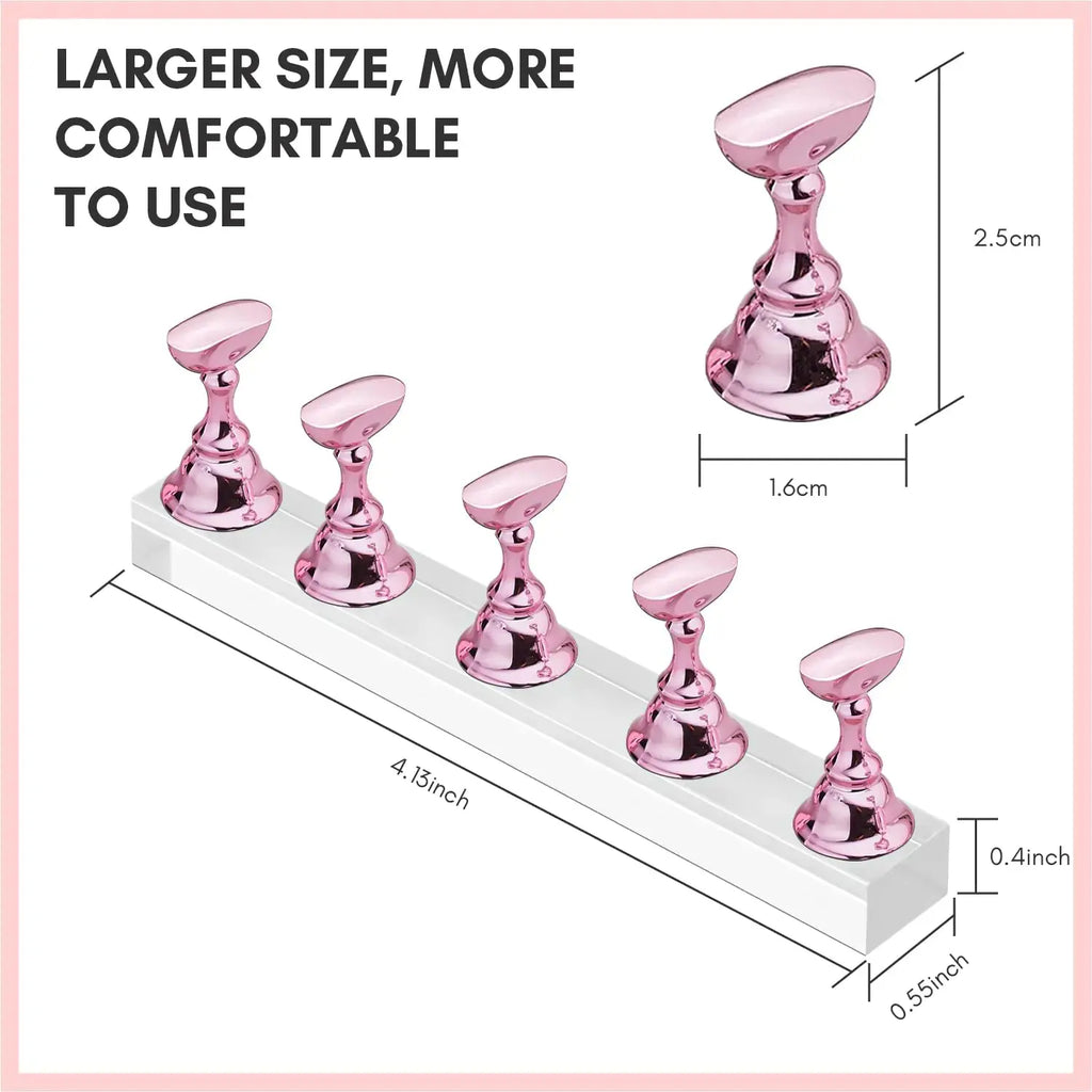 Makartt Nail Stand for Press On Nails - 5pcs Magnetic Nail Display Holder for Painting & Design - Pink