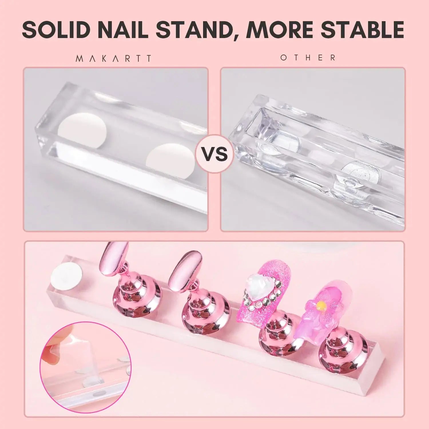 Makartt Nail Stand for Press On Nails - 5pcs Magnetic Nail Display Holder for Painting & Design - Pink