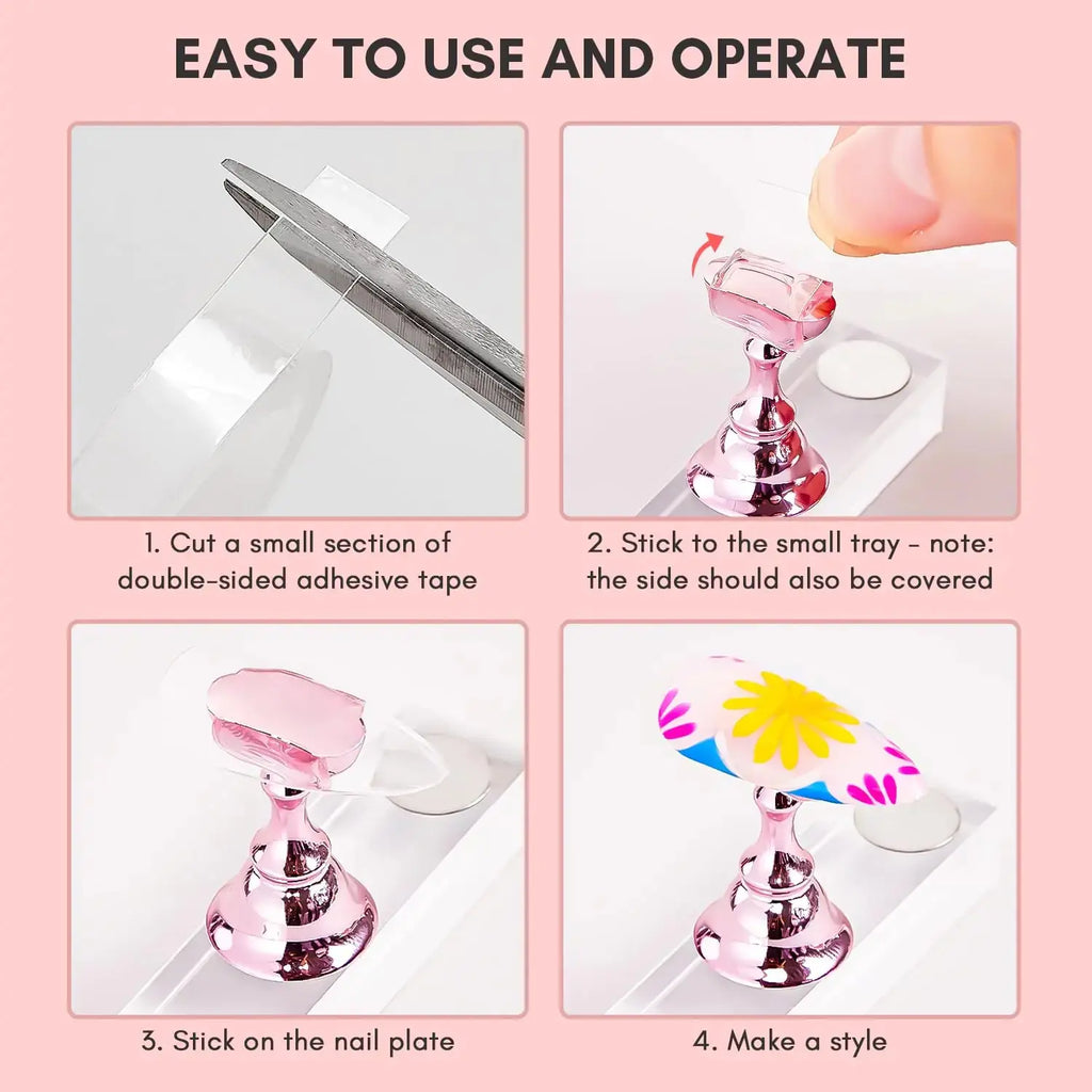 Makartt Nail Stand for Press On Nails - 5pcs Magnetic Nail Display Holder for Painting & Design - Pink