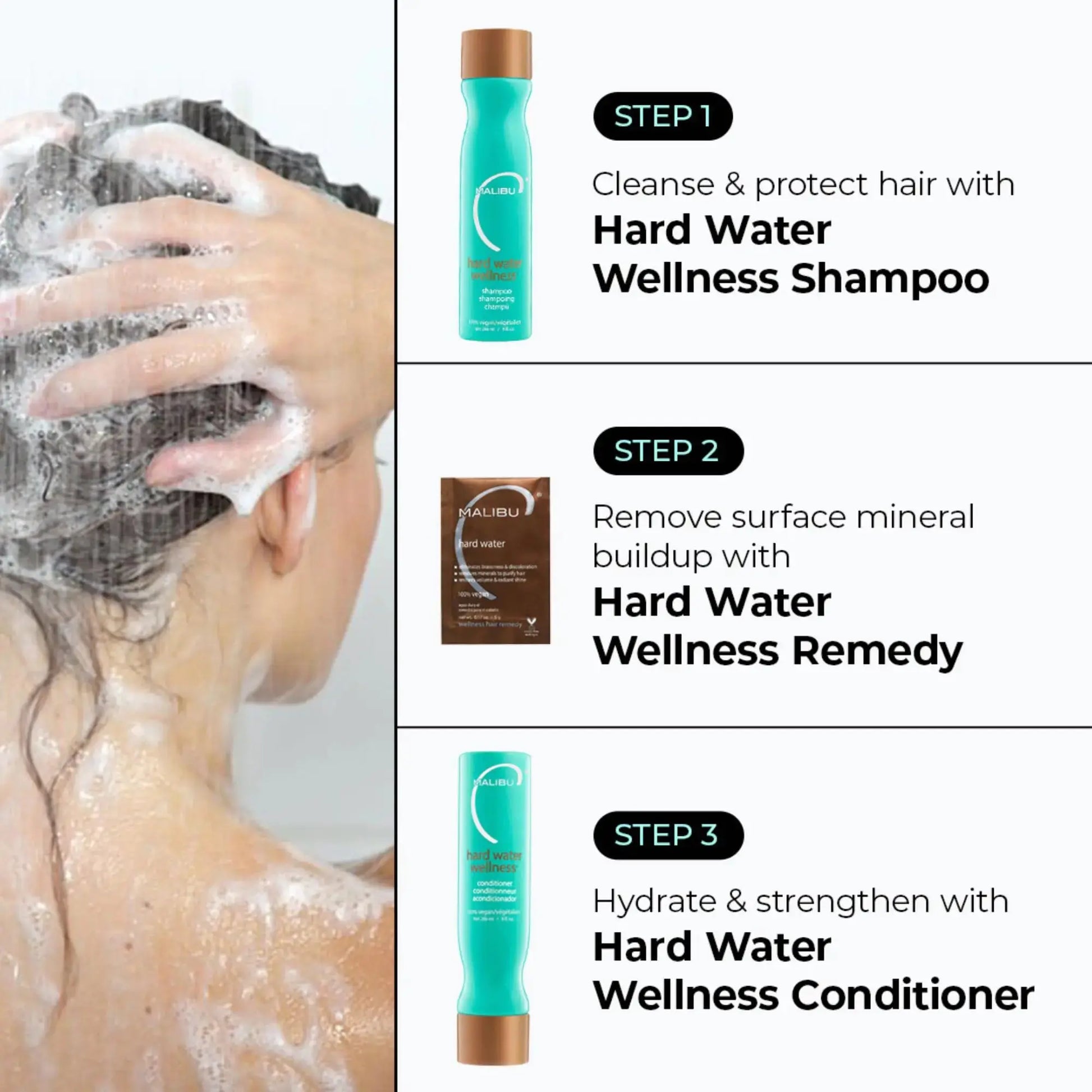 Malibu C Hard Water Wellness Collection - Shampoo, Conditioner & Mask Packets (33.8 oz)