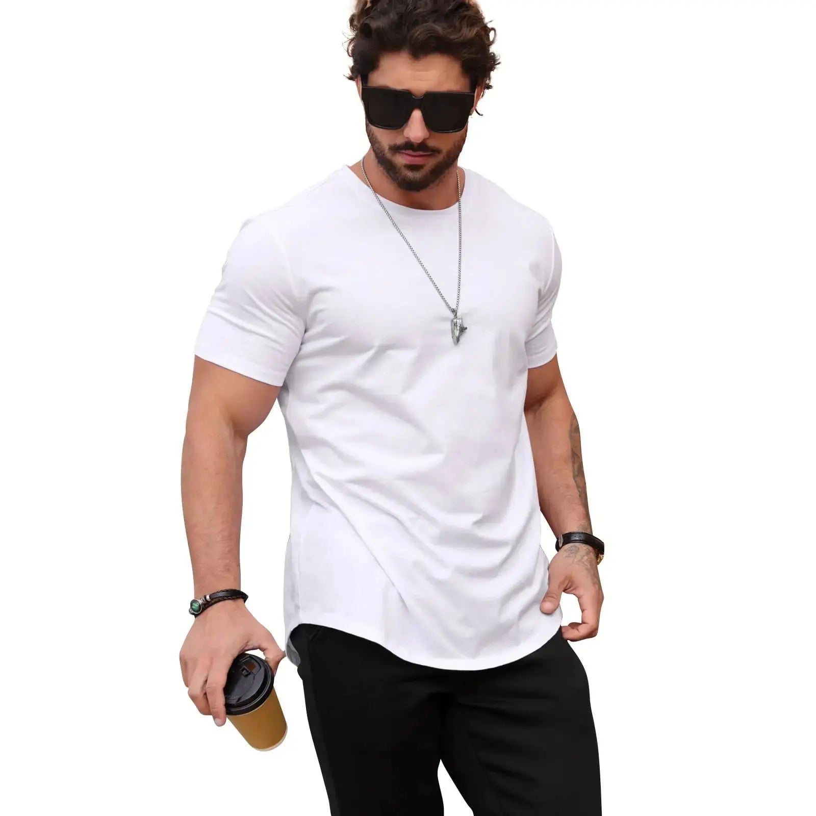 Mancozy Mens T Shirts - Casual Hipster Hip Hop Longline Crewneck Tee