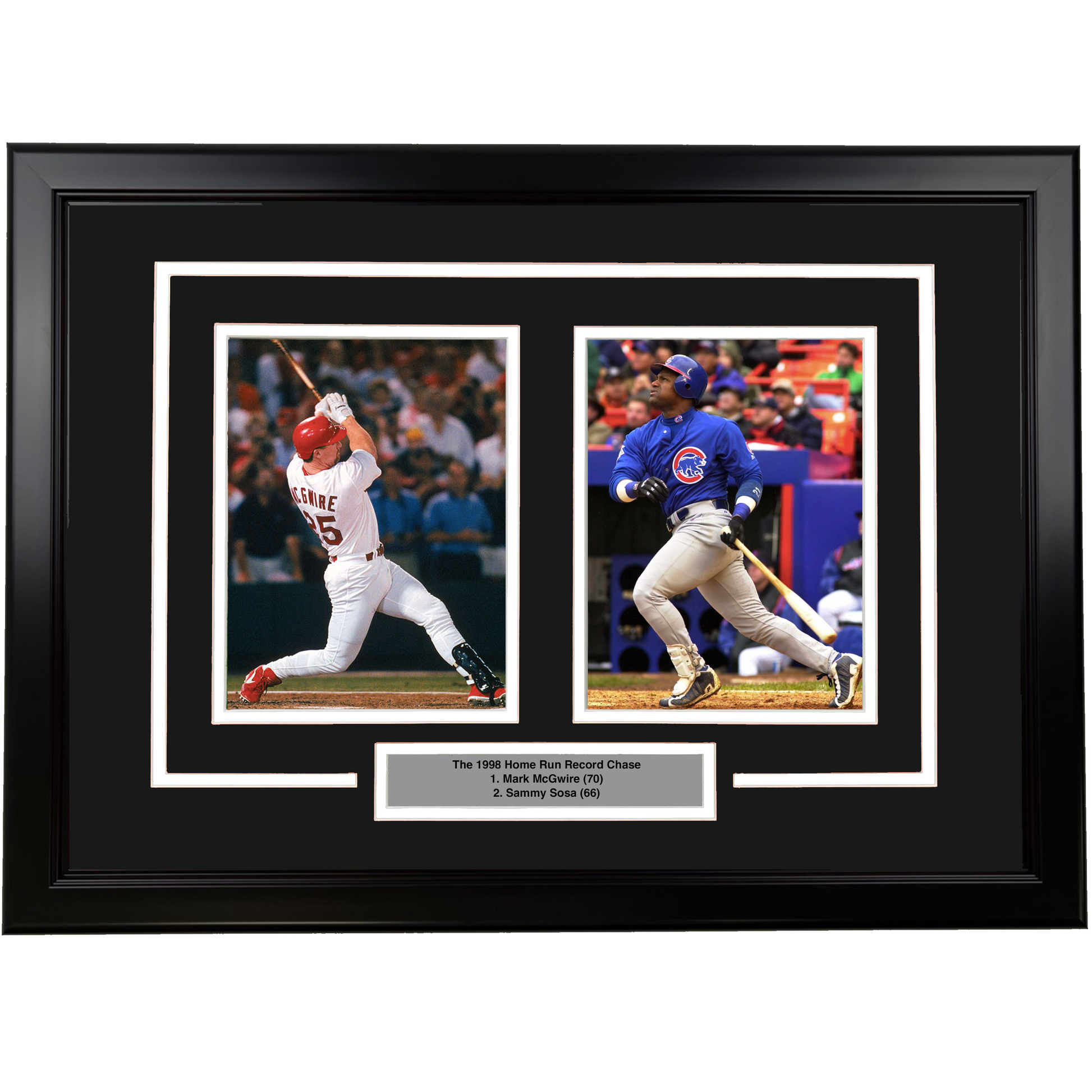 Framed Mark McGwire and Sammy Sosa 1998 Home Run Race 17x23 Dual Baseball Photo