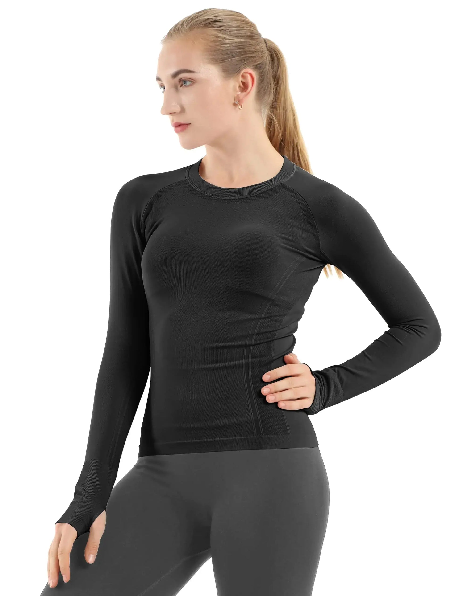 MathCat Seamless Workout Shirts for Women | Long Sleeve Athletic Top Slim Fit