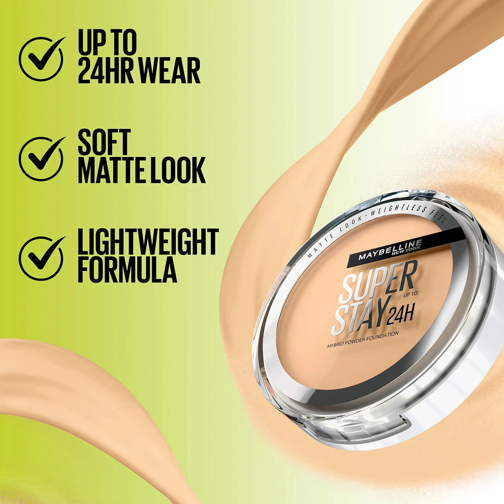 Maybelline Super Stay Up to 24HR Hybrid Powder-Foundation, Medium-to-Full Coverage Makeup