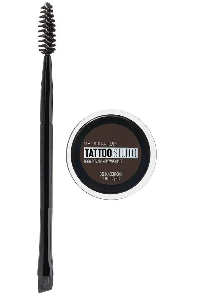 Maybelline TattooStudio Brow Pomade Long Lasting, Buildable, Eyebrow Makeup, 1 Count 382 BLACK BROWN