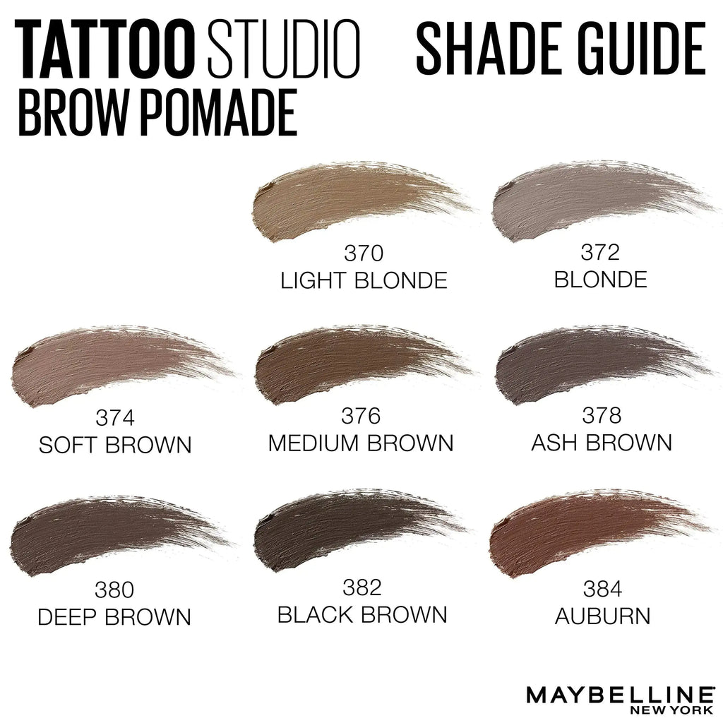 Maybelline TattooStudio Brow Pomade Long Lasting, Buildable, Eyebrow Makeup, 1 Count 382 BLACK BROWN