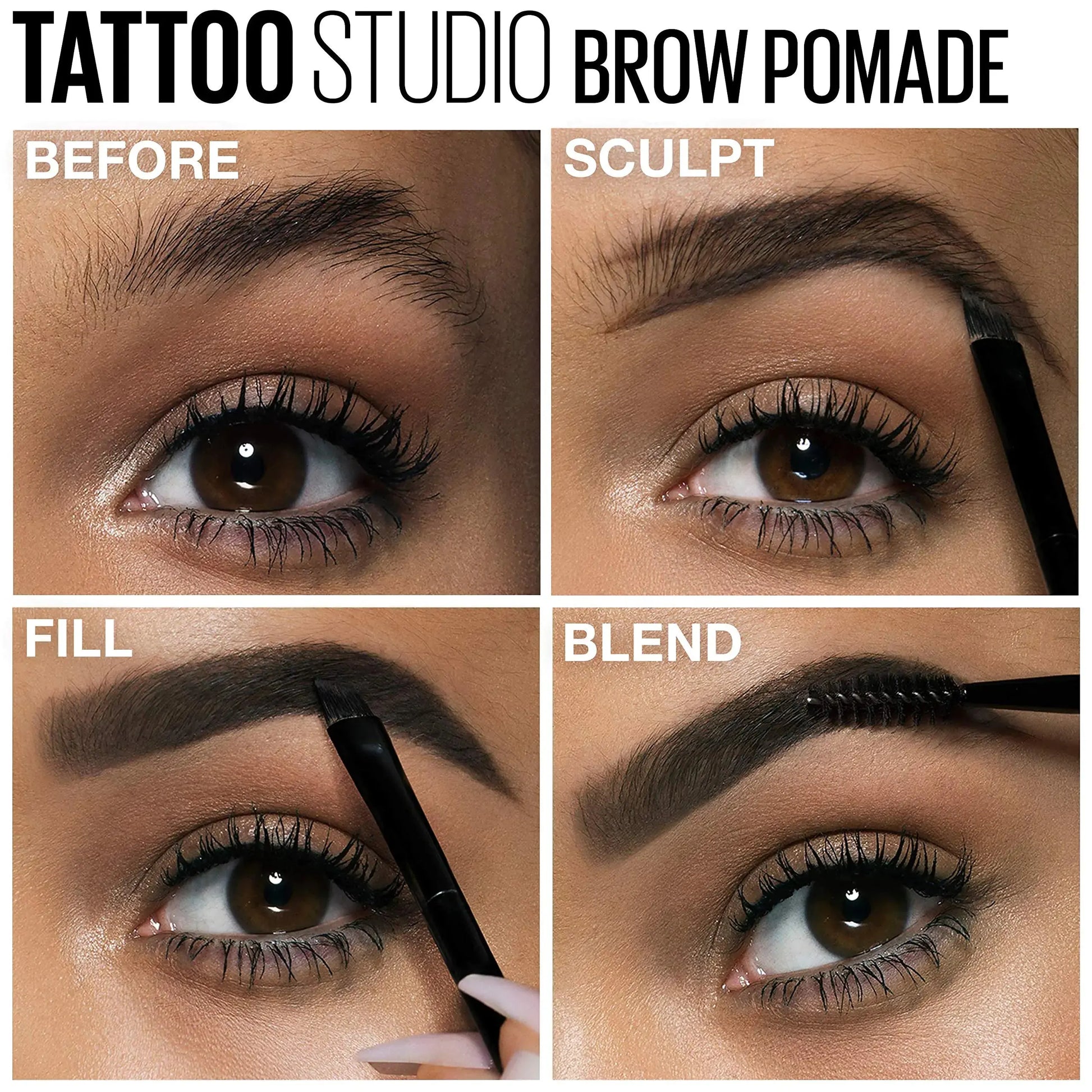 Maybelline TattooStudio Brow Pomade Long Lasting, Buildable, Eyebrow Makeup, 1 Count 382 BLACK BROWN