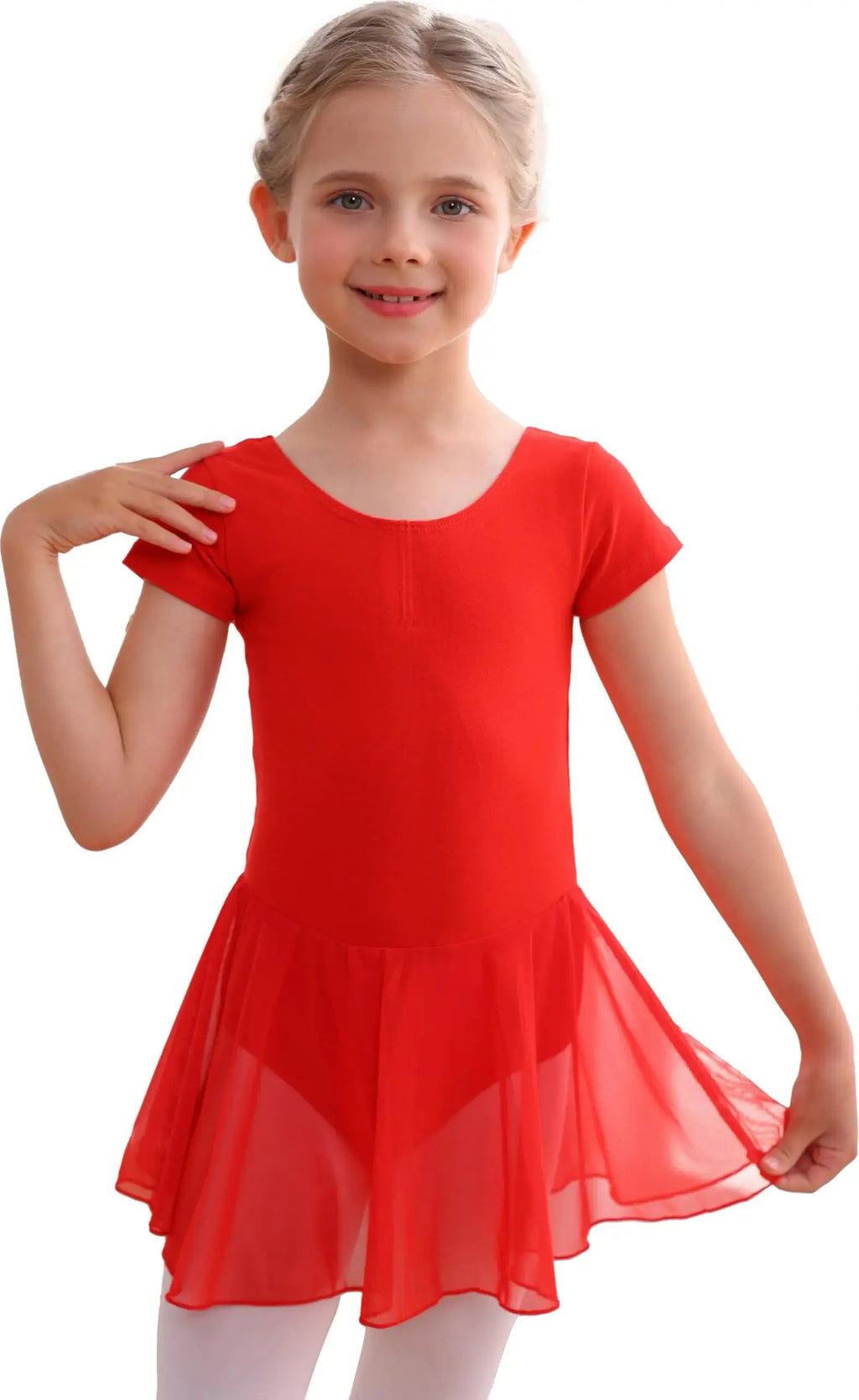 MdnMd Toddler Girls Ballet Leotards with Skirt Classic Short Sleeve Outfit Dress