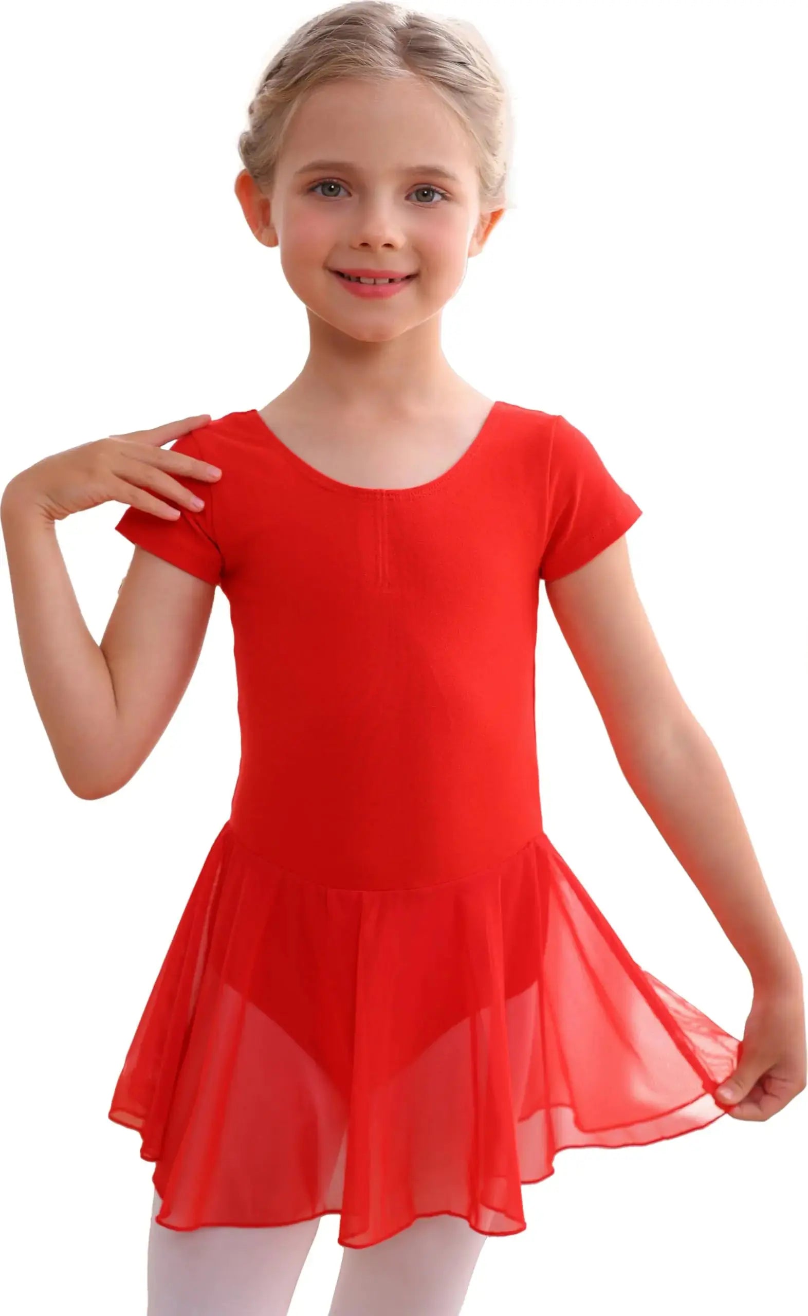 MdnMd Toddler Girls Ballet Leotards with Skirt Classic Short Sleeve Outfit Dress
