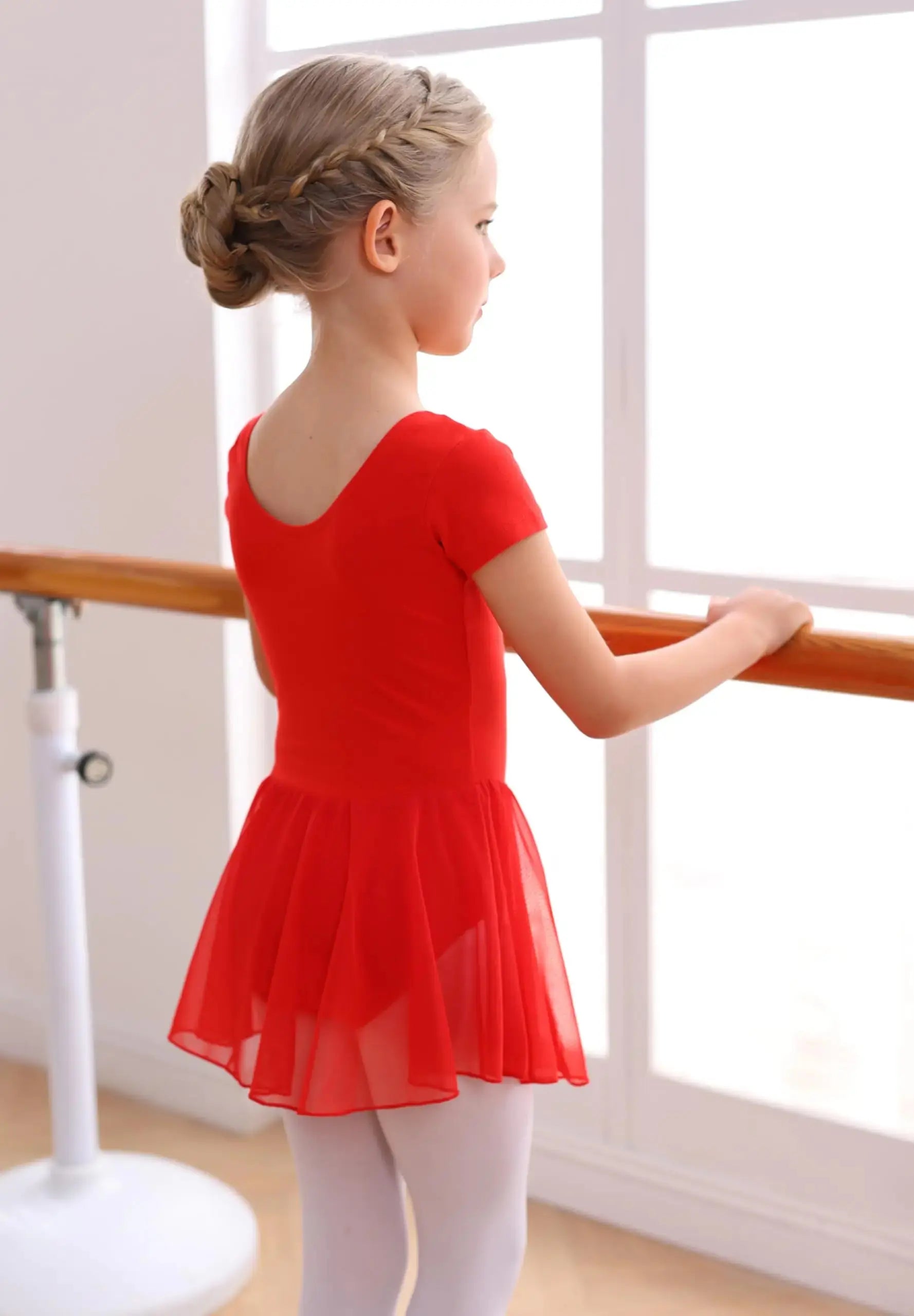 MdnMd Toddler Girls Ballet Leotards with Skirt Classic Short Sleeve Outfit Dress