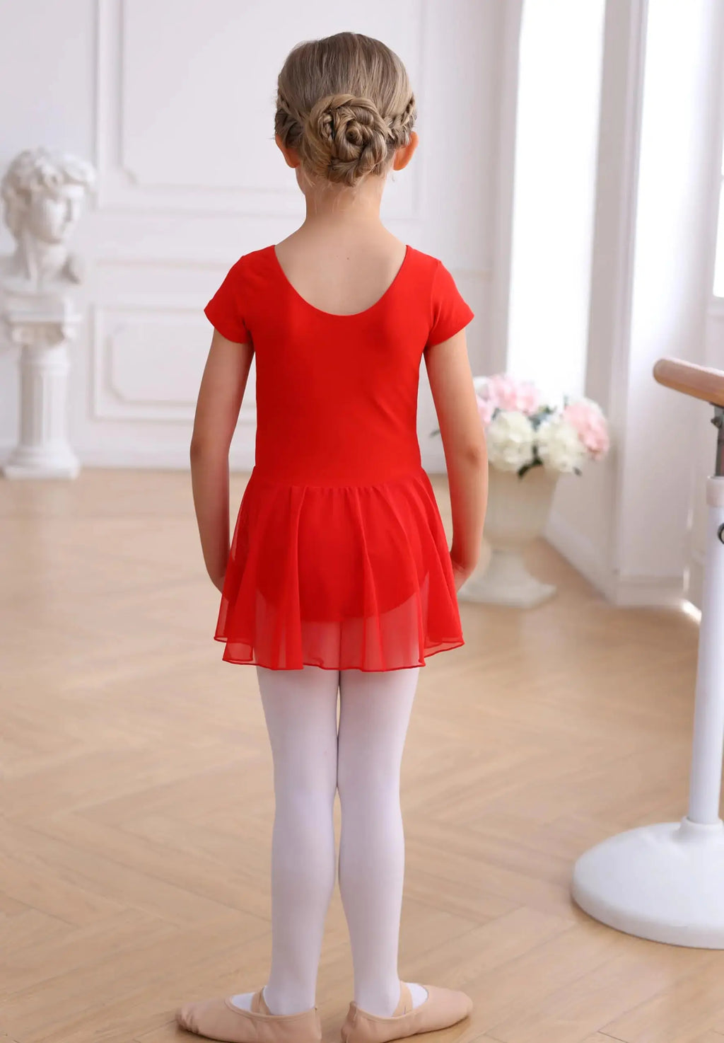 MdnMd Toddler Girls Ballet Leotards with Skirt Classic Short Sleeve Outfit Dress