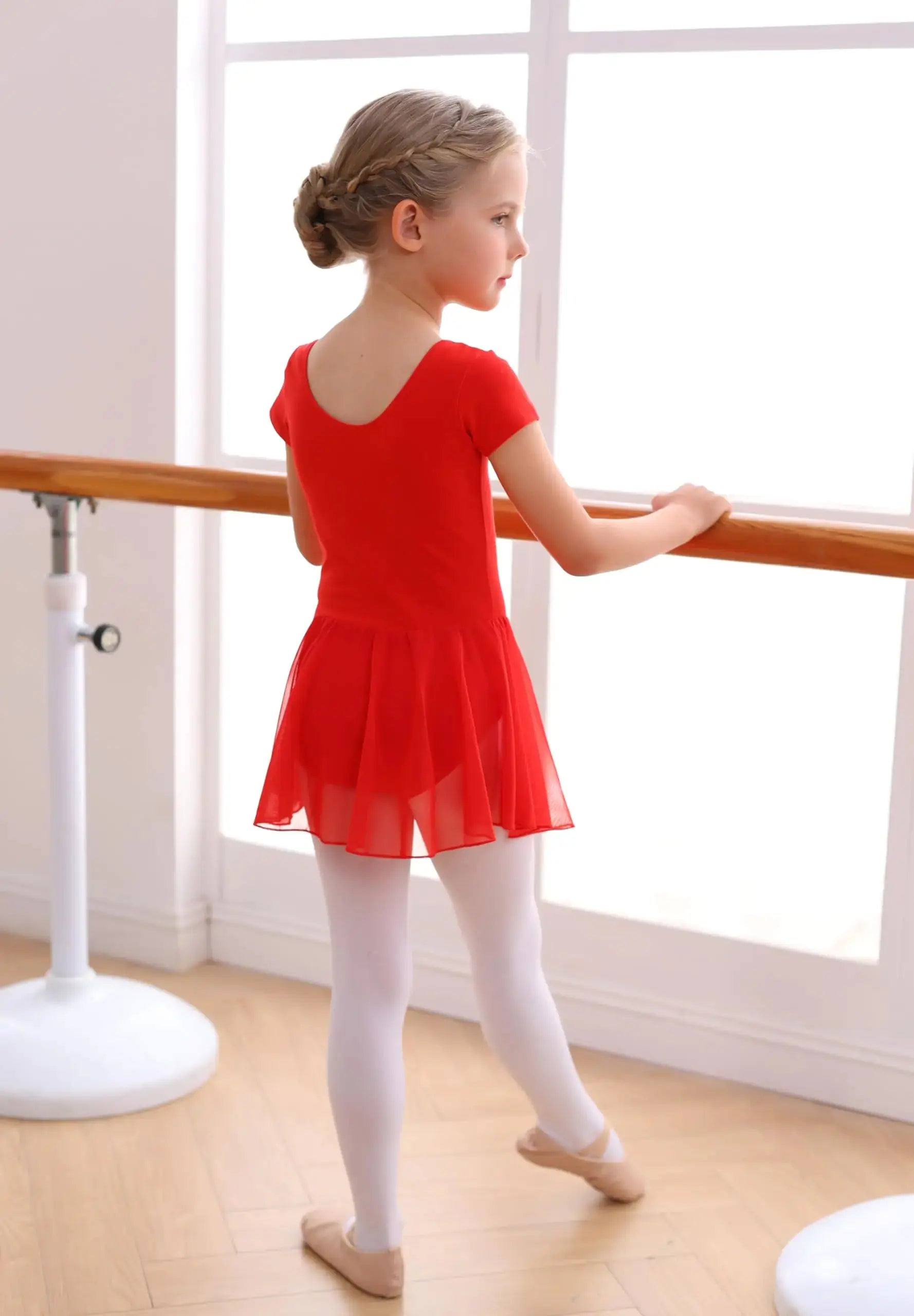 MdnMd Toddler Girls Ballet Leotards with Skirt Classic Short Sleeve Outfit Dress