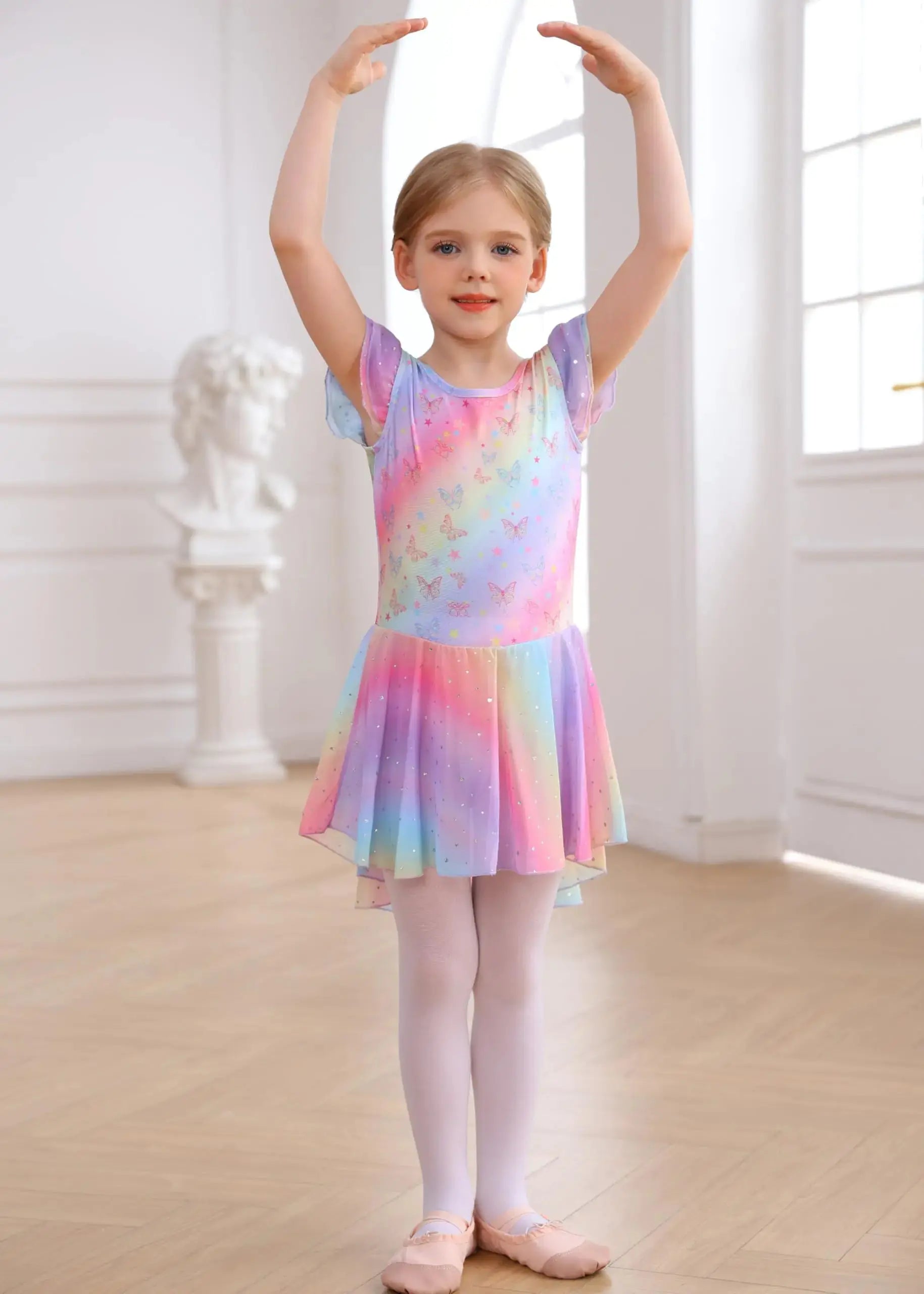MdnMd Toddler Girls Ballet Leotards with Skirt - Dance Ballerina Outfit Dresses