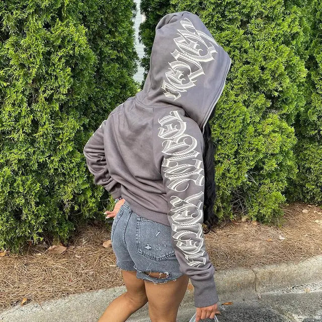 Men Star Letter Print Hoodies - Oversized Silhouette with Zip-Up Design and Long Sleeves