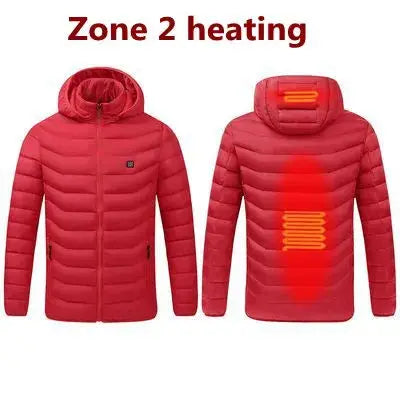 Men Winter Warm USB Heating Jackets Smart Thermostat Pure Color Hooded Heated Clothing Waterproof  Warm Jackets