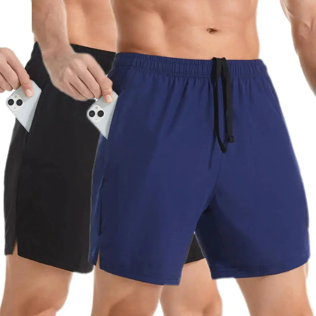 Men's 7" Athletic Running Shorts Lightweight Quick Dry Gym Workout Shorts with Zipper Pockets Large Black/Navy