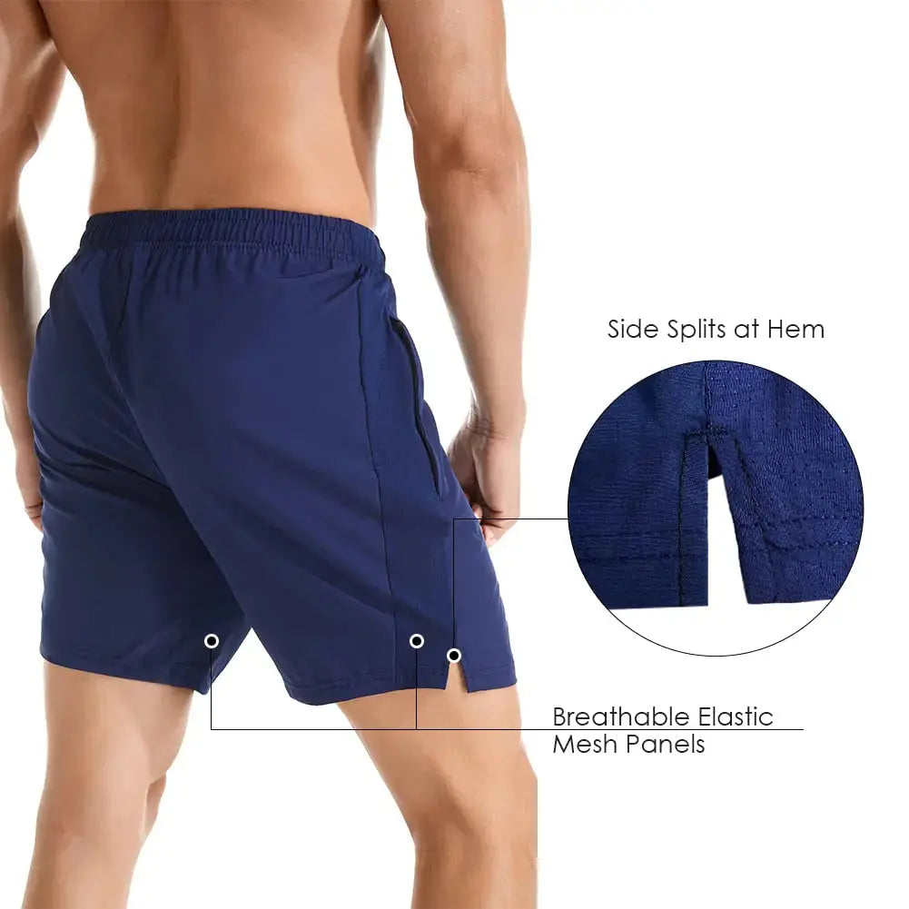 Men's 7" Athletic Running Shorts Lightweight Quick Dry Gym Workout Shorts with Zipper Pockets Large Black/Navy