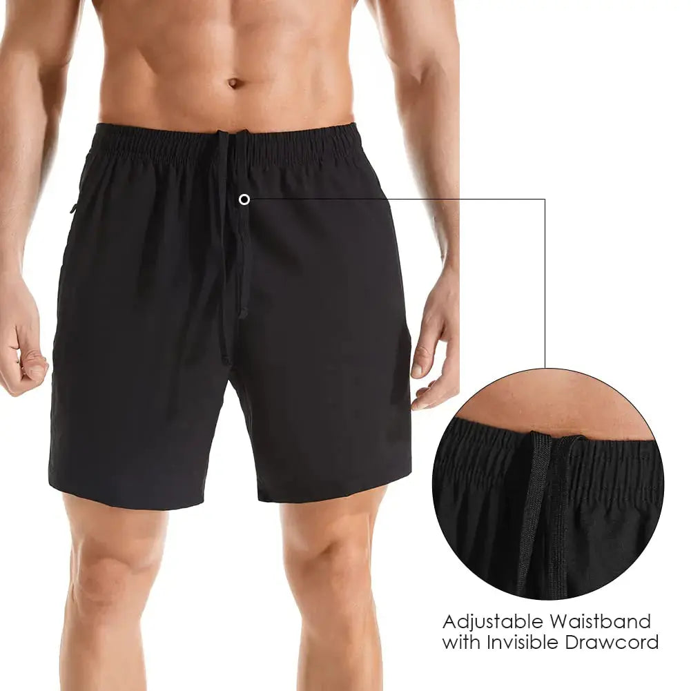 Men's 7" Athletic Running Shorts Lightweight Quick Dry Gym Workout Shorts with Zipper Pockets Large Black/Navy