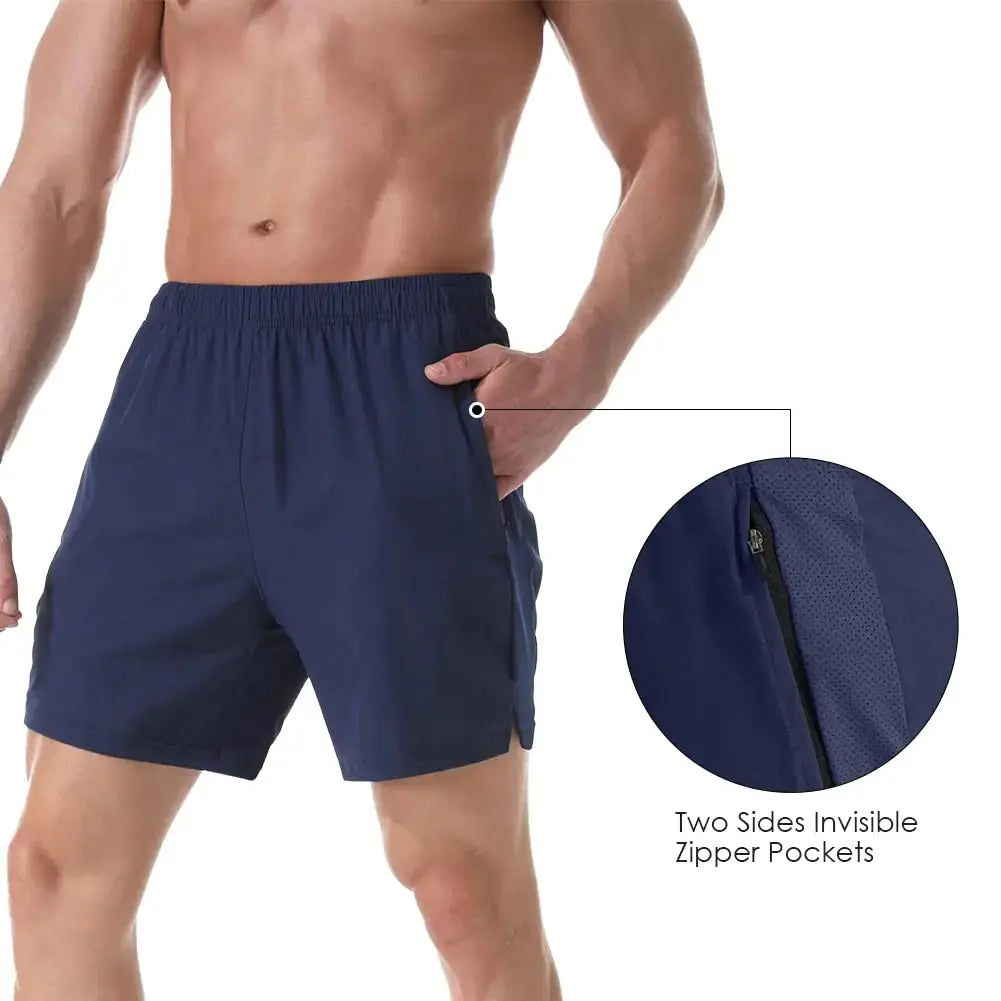 Men's 7" Athletic Running Shorts Lightweight Quick Dry Gym Workout Shorts with Zipper Pockets Large Black/Navy